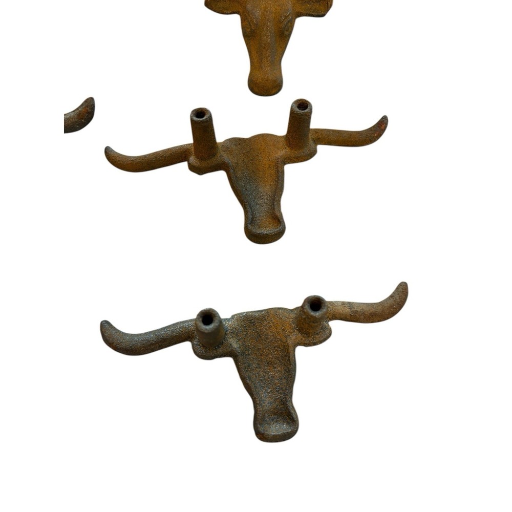 10 RUSTIC LONGHORN STEER DRAWER HANDLES PULLS 4 1/2" CAST IRON COW BULL BIN HORN - Picture 3 of 6